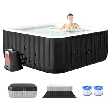 Inflatable Hot Tub, 240 Gal Large Square Portable Blow Up Hot Tub, 4-6 Person Leak-Proof PVC Outdoor Spa with 120 Air Jets, Heater Pump and Insulated Cover, 73x25 Inch