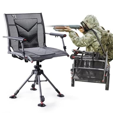 TR 360 Degree Swivel Hunting Blind Chair,400 lbs Capacity Silent,4 Legs and Seat Armrests Height Adjustable,Comfortable Padded Seat,Portable Ground Hunting Chair for Deer Dove Hunting
