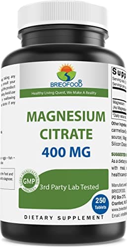 Brieofood Magnesium Citrate 400 mg (Elemental Mg) per Serving - 250 Tablets - Muscle Relaxation (Citrato de Magnesio)