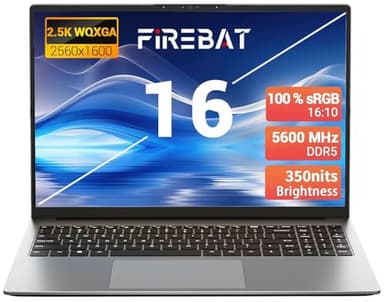 FIREBAT Laptop Computer Ultrabook, 16in Quad HD, 4.9GHz AMD Ryzen H 255, Radeon 780M Graphics, DDR5 5600MHz RAM, M.2 PCIe SSD, TF Card Slot, Portable Gaming/School/Business Notebook Computer【U6B】