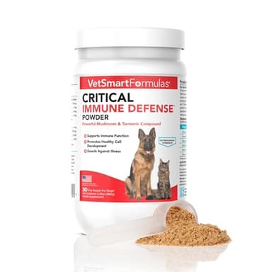 Critical Immune Defense for Dogs & Cats; Supports Normal Cell Growth - Turkey Tail, Reishi, Shiitake and Maitake Mushroom Formula with Patented White Turmeric Root Extract - 30-Day Supply