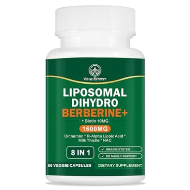 VITACRLLYNMN Dihydroberberine Supplement 1600MG Super Berberine and Dihydroberberine with Cinnamon 8 in 1 Supplement 60 Capsules