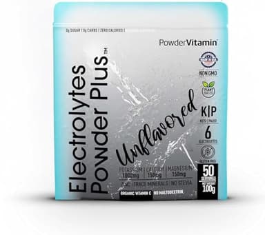 PowderVitamin Electrolytes Powder Plus (50 Servings) Unflavored Electrolyte Powder Keto, Sugar Free, Pink Himalayan Salt.,1000mg Potassium,150mg Calcium,150mg Magnesium, NO Stevia