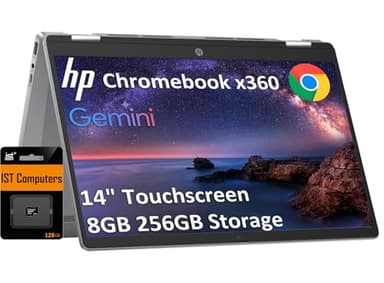 HP Chromebook x360 14b 2-in-1 Touchscreen Laptop (14" FHD, Intel 8-Core i3-N305, 8GB RAM, 256GB Storage (128GB+128GB SD Card)) for Home & Students, Backlit Keyboard, 1080p Webcam, Wi-Fi 6, Chrome OS