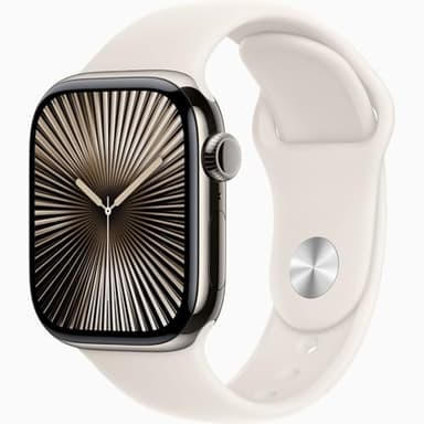 Apple Watch Series 10 [GPS + Cellular, 46mm] - Natural Titanium Case with Starlight Sport Band, M/L (Renewed)