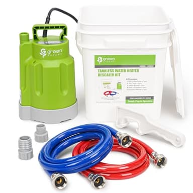 Green Expert Tankless Water Heater Flushing Kit, 1/2HP High-Flow Pump (2500 GPH), 3 Gallon Locking-Lid Bucket, 2×6ft 3/4" GHT PVC Hoses & Wrench, Descaling Maintenance Kit (Descaler Not Included)
