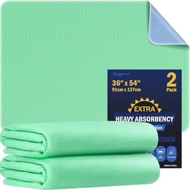 2 Pack 36” x 54” Extra Heavy Absorbency Washable Underpads, Waterproof Nursing Pads Incontinence Bed Pads, Reusable Washable Pee Pads for Dogs, Diaper Changing & Adults, Mattress Protector