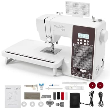 Computerized Sewing and Quilting Machine, 300 Stitches, LCD Screen, 1-Step Buttonhole, Speed Control, Wide Table, Beginner Sewing Machine for Clothes & Jeans, Sews Multiple Layers of Denim