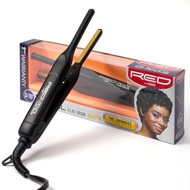 Red by Kiss 0.3 Inch Pencil Flat Iron, 3/10" Ceramic Tourmaline Hair Straightener for Thin, Short Hair & Edge Styling, Fast 60s Heat Up to 450°F, Frizz Control Root Styling Wand, Tangle-Free, Black