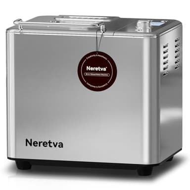 Neretva Bread Maker, 20-IN-1 2LB Bread Machine Dual Heater Bread Maker Machine Automatic with Nonstick Ceramic Pan, 15H Timer & 1H Keep Warm Set, Low Noise, Stainless Steel Breadmaker Recipe-Silver