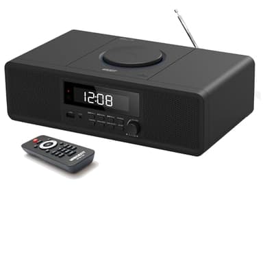 Compact Stereo System with CD Player, Bluetooth, Dual Alarms Clock, FM Radio, 20W RMS Clear Sound, USB/AUX Input, Snooze & Sleep Timer, Remote Control - for Home and Bedroom