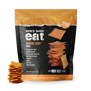 Every Body Eat Snack Cracker Thins, Gluten Free, Dairy Free, Vegan, and Seed Oil Free (2 Count, Cheese-Less)
