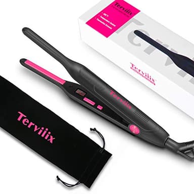 Terviiix Pencil Flat Iron, Small Flat Irons for Short Hair, Beard and Pixie Cut, 3/10 Inch Ceramic Tourmaline Mini Hair Straightener Dual Voltage with Adjustable Temperature, Auto Shut Off