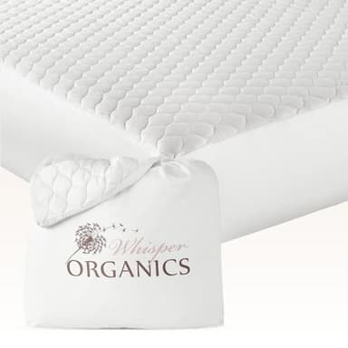 100% Cotton Organic Mattress Pad - Breathable & Cooling Mattress Protector Queen Size - Premium 300GSM Quilted and Machine Washable - Fairtrade & GOTS Certified Bed Protector (White, Queen)