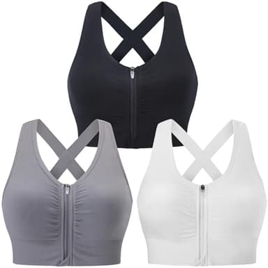 Evercute Zip Front Post-Surgery Bra Women's Padded Wireless Sports Bras Strappy Medium Support Exercise Yoga Athletic Bras