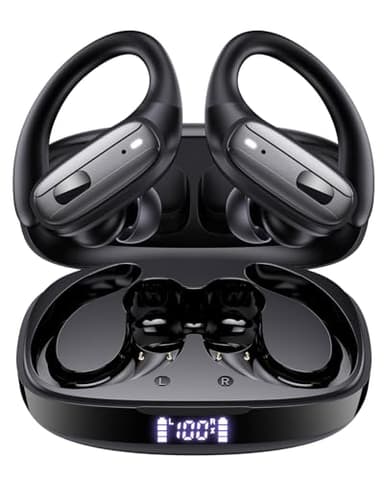 LEEMC Wireless Earbuds, Bluetooth Headphones 5.4, Ear Buds with Hooks for Sports, 80Hr Playtime Earphones, LED Display, IPX7 Waterproof Headset for Workout Running, Black