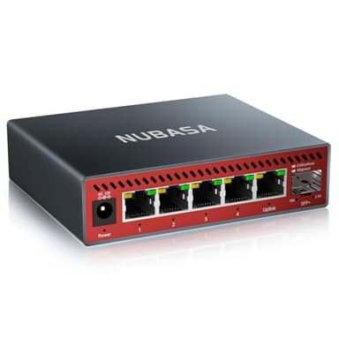 NUBASA 5-Port 2.5Gb Switch with 10Gb SFP+ Port, Less Heat Unmanaged Multigig Ethernet Splitter for NAS, Gaming, PC - Plug & Play, Silent Aluminum Housing, Professional Grade 2.5 Gigabit Network Switch