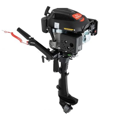 HANGKAI 4-Stroke 6HP Outboard Engine, 140CC Outboard Marine Engine with Air Cooling and TCI Ignition System, Gasoline Fishing Boat Engines