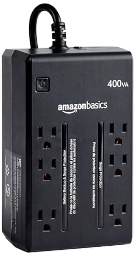 Amazon Basics UPS Battery Backup & Surge Protector 400VA/255W, 6 Outlets, Standby Uninterruptible Power Supply, for Power Outage Protection, Compact, Black