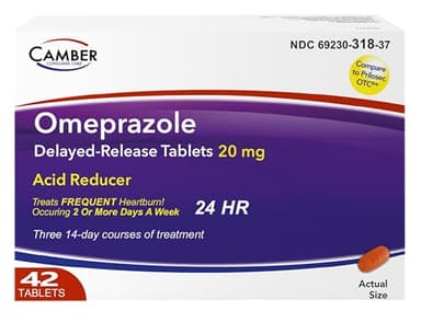 Camber Omeprazole 20mg Delayed-Release Tablets, Heartburn and Acid Reducer Reflux Medicine (42 Count)