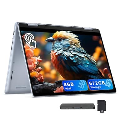Dell Inspiron 14" 2K 2-in-1 Touchscreen Laptop, AMD Ryzen 5 8640HS, 8GB DDR5, 672GB Storage (512GB SSD+160GB Docking Station Set), Backlit Keyboard, Copilot, Fingerprint Reader, Win 11, Ice Blue