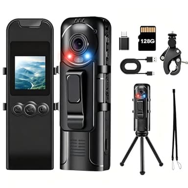 2K Body Camera with Audio and Video Recording, Mini Body Cam with Night Vision, 1800mAh Battery for 10H Recording, 128GB Card Included, Personal Wearable Camera for Police, Security & Civilian
