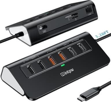 P9R PRO USB C Hub Ethernet, 10Gbps Laptop Docking Station 10-in-1 with USB-C & 2 USB-A 3.2 Data, LAN, 4K@60Hz, 2 USB A 2.0, PD 100W, SD/TF Ports, 3.28FT USB C Docking Station for PC, iPhone 17, Mac