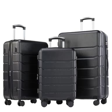OLIXIS 3-Piece Suitcase Set, Hardside Luggages with Spinner Wheels, Lightweight ABS Hard Shell Travel Luggage, Expandable Carry-On Suitcase with TSA Approved Lock–Black(20+24+28 Inch)
