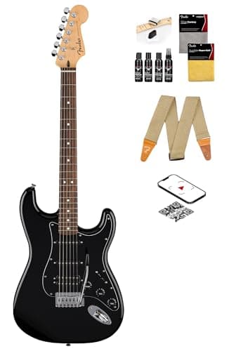 Fender Standard Stratocaster HSS - Black Bundle with Strap, Guitar Cleaning Kit and Austin Bazaar Instructional Video