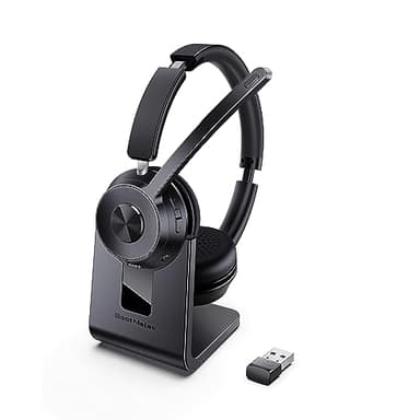 (Upgraded Version) Wireless Headset, Bluetooth Headset with Noise Cancelling Microphone, Best Headphones with Mic Mute & USB Dongle for PC/Computer/Laptop/Cell Phones/Remote Work/Call Center