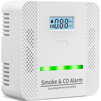 Smoke Detector Carbon Monoxide Detector,2 in 1 Fire & CO Alarm,Battery Powered,Carbon Monoxide Gas Detector with LCD Digital Display Sound and Light Alarm for Bedroom Warehouse Kitchen or RV Travel