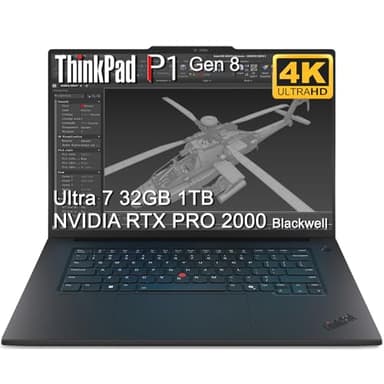 Lenovo ThinkPad P1 Gen 8 Mobile Workstation Laptop (16" 4K+ UHD+, NVIDIA RTX PRO 2000 Blackwell 8GB, Intel Core Ultra 7 255H, 32GB DDR5, 1TB SSD) for Designer, Engineer, 2x Thunderbolt 5, Win 11 Pro