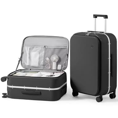 mixi 24 Inch Carry On Luggage 22x14x9 Airline Approved PC Hard Shell Suitcase Top Opening Aluminum Frame Travel Suitcases with Wheels, Blcak