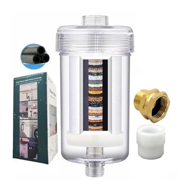 ZHYUUAX Upgrade 1 Micron Washing Machine Water Filter, Washer Water Filter System, For Washing Machine, Shower, > 99.5% Removal of Chlorine Fluoride, Heavy Metals, Odor, Reusable Carbon Shower Filter