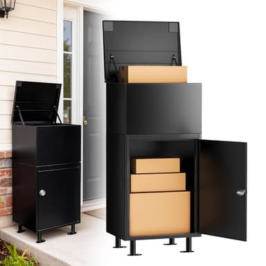 Parcel Drop Boxes for Outside, Extra Large Package Delivery Boxes with Secure Storage, Anti-Theft Galvanized Steel,Waterproof Package Delivery Box for Outdoor Porch with Password Lock (Black)
