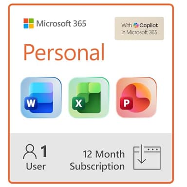 Microsoft 365 Personal | 12-Month Subscription | 1 Person | Premium Office Apps: Word, Excel, PowerPoint and more | 1TB Cloud Storage | Windows Laptop or MacBook Instant Download | Activation Required
