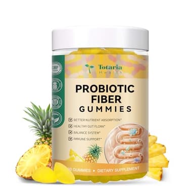 9-in-1 Probiotic Prebiotic Fiber Gummies for Adults & Teens, Fiber Supplement Pro with 5 Billion CFU Bacillus Coagulans, Psyllium Husk, FOS, Inulin, ACV for Digestion & Gut, 60 Vegan Pineapple Gummies