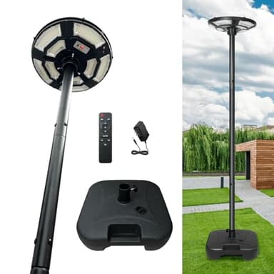 Locontifni Solar Street Light with Galvanized Steel Pole and Base, Outdoor Waterproof Dusk to Dawn Motion Sensor 750-LED 76" Solar Lamp Post with DC Port & Plug for Yard Driveway Patio, Complete Set