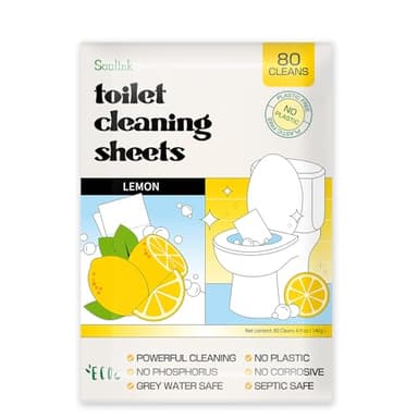 Soulink Toilet Cleaning Sheets - Plastic-Free, Liquidless, Toilet Bowl Cleaner Strips, 80 Cleans, Lemon Scent