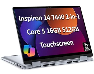 Dell Inspiron 14 7440 2-in-1 Laptop (14" FHD+ Touchscreen, Intel Core 5 120U (> i7-1355U), 16GB DDR5, 512GB SSD), for Designer, Creator, 10-Hr Long Battery Life, Backlit, Win 11 Pro w/ AI Copilot