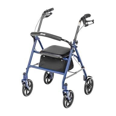 Drive Medical Rollator Walker with Seat - Stable Mobility Support - Height Adjustable - Durable Steel Frame Construction - Smooth 7.5" Wheels - Foldable - 350 Lb Limit - Blue