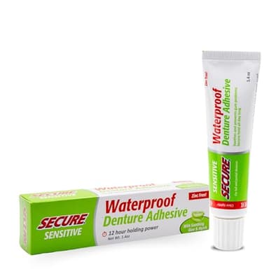 Secure Sensitive Denture Adhesive with Aloe Vera & Myrrh to Nourish Your Gums – Uppers, Lowers & Partials - Waterproof & Zinc Free – Food Grade Ingredients - Less Adhesive, More Hold – 1.4 oz