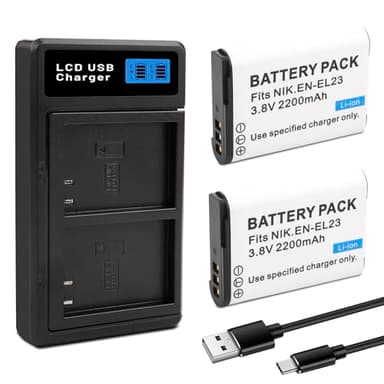 ANCBD 2 Pack EN-EL23 Batteries with Smart LCD Display Dual Channel Charger for Nikon Coolpix P900s, P900, P610s, P610, P600, B700, S810c Camera Digital Camera