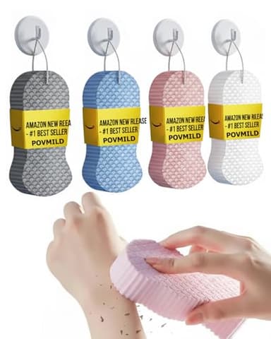 4PCS Magic Exfoliating Bath Shower Sponge for Body, Reusable Brush Remover Dead Skin Scrubber, 3D Super Soft Dual-Sided Wash Tool Water Absorption Drainage No Silicone for Women Men