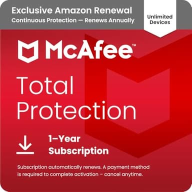 McAfee Total Protection Unlimited Devices 2025 Ready | Security Software Includes Antivirus, Secure VPN, Password Manager, Identity Monitoring | 1 Year Subscription with Auto Renewal