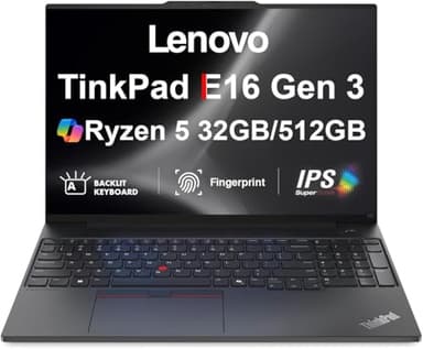 Lenovo ThinkPad E16 Gen 3 AI Business Laptop 16" IPS FHD+ Display (AMD Ryzen 5 230 (> Ryzen 5 7535U), 32GB DDR5, 512GB SSD, Fingerprint, Backlit, Thunderbolt 4, 5MP RGB Webcam, Win11Pro) w/Copilot