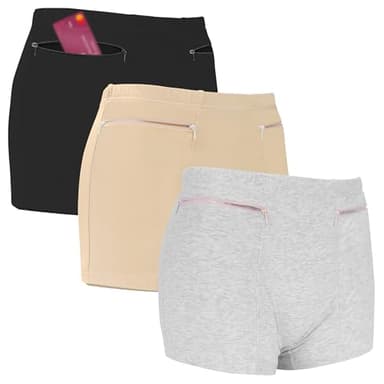 LUEXBOX 3 Packs Women's Underwear with Secret Pocket Panties, Large Size (Black, Light Brown, Grey)