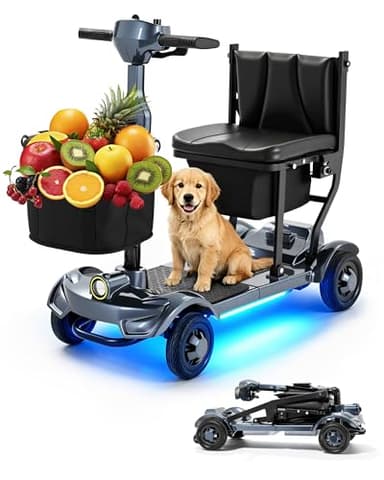 MS01F Lightweight Foldable Mobility Scooter for Seniors & Adults, 12/24/35Miles Options, 41 lbs Ultra-Light, 55" Turning Radius, LED Lights, 300lbs Capacity, Pet-Friendly Open Footboard & 3*Storage