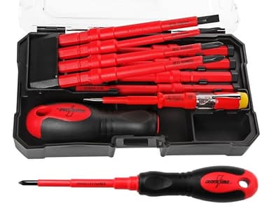 IRONCUBE 1000V Electrician Insulated Screwdriver Set: All-in-One VDE Certified Replaceable Bits with Magnetic Tips - 9-Piece