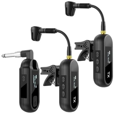 EBJ Wireless UHF Saxophone Microphone System, Clip Instrument Microphone Saxophone and Trumpet, preset EQ and Echo Level 100 feet Transmission, Full Charge can be Used for 8 Hours (M-03-2)